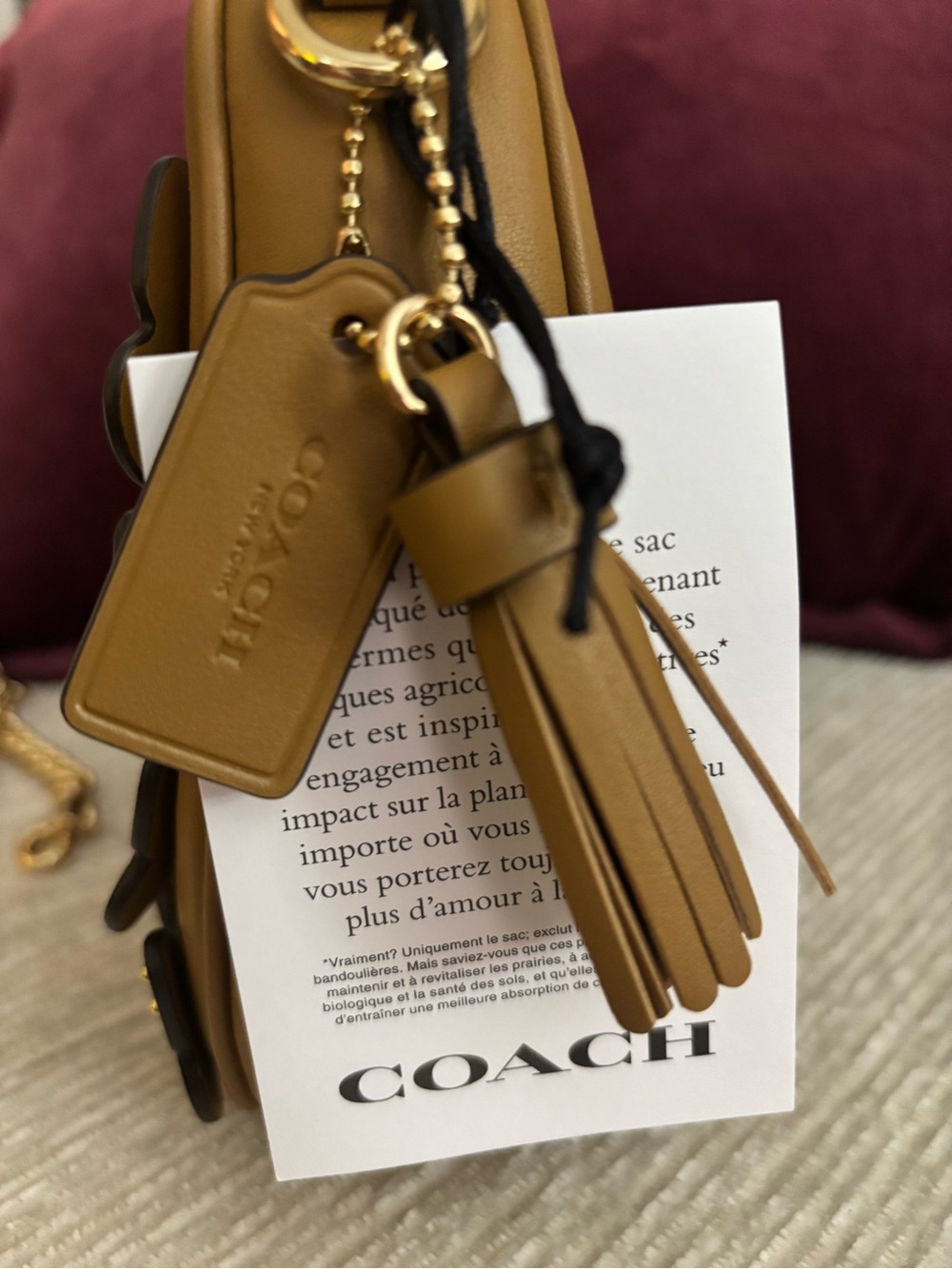 Coach Carmen Mini Crossbody Bag Butterfly Appliqué Leather Brown Gold - Picture 8 of 16